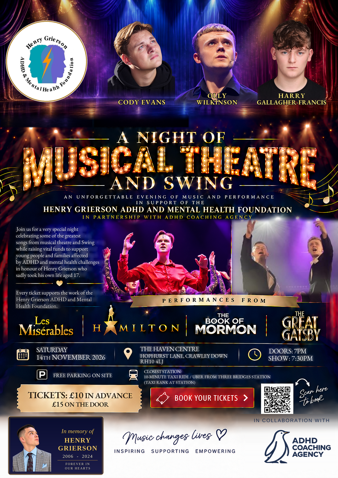 A Night of Musical Theatre and Swing at The Haven, Saturday 14 November 2026. Doors 7pm, show 7.30pm. £10 advance or £15 on the door.
