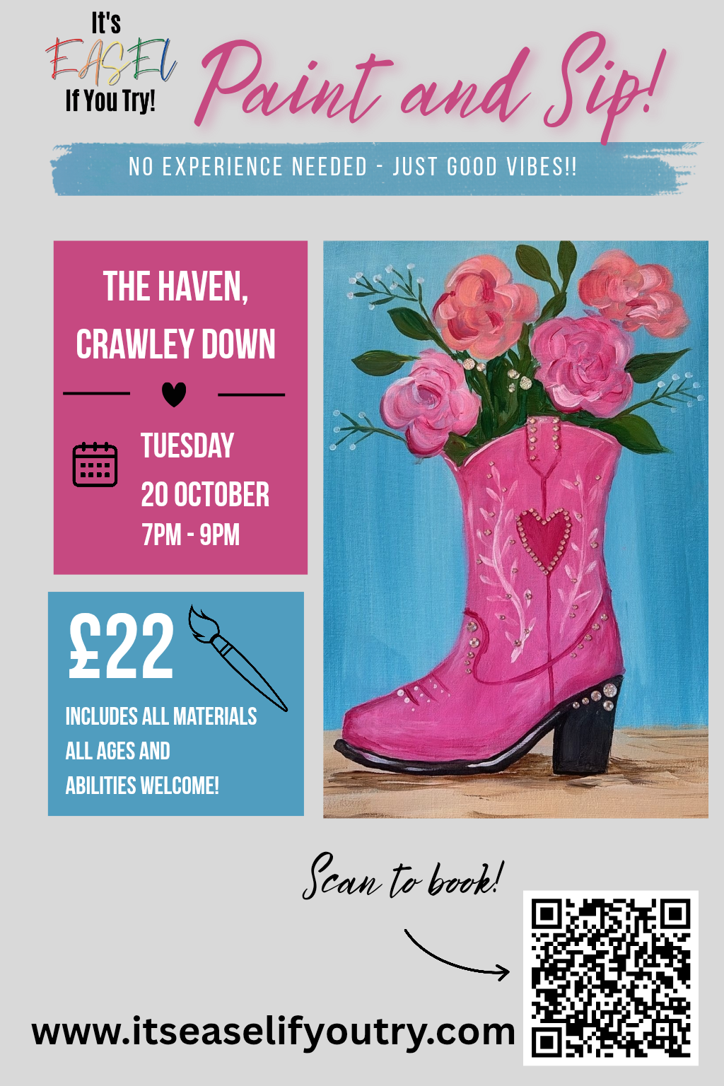 Paint & Sip: Dolly at The Haven, Tuesday 20 October 2026, 7–9pm, £22 including materials.